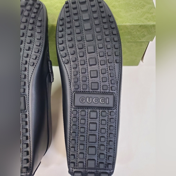 GUCCI AYRTON BLACK SOFT LEATHER INTEROCKING G DRIVER MOCCASINS SHOES SZ UK/G 10+ - Picture 10 of 10